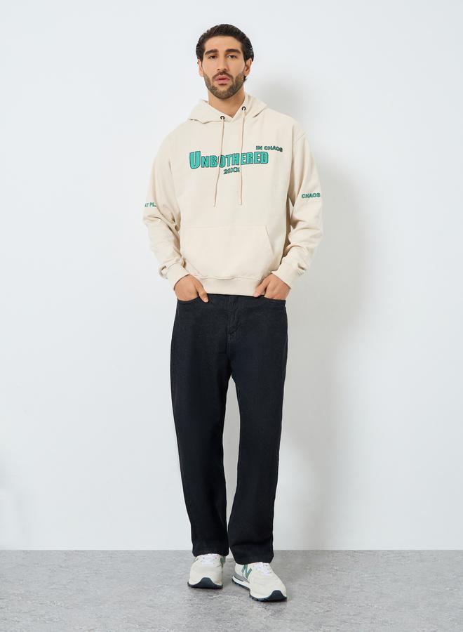 Styli Men Cream Graphic Print Relaxed Fit Hoodie - Image 2